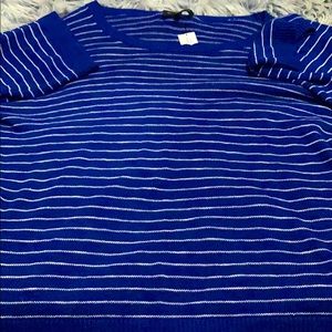 Blue and white stripped, mid-sleeve, sweater.